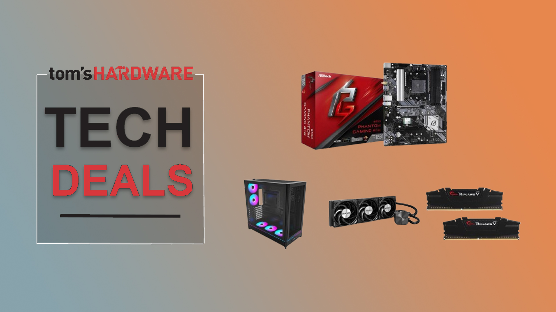 Deal post image for the ASRock B550 motherboard, G.Skill 32GB DDR4-3200 memory, Montech case and Montech 320mm AIO liquid cooler
