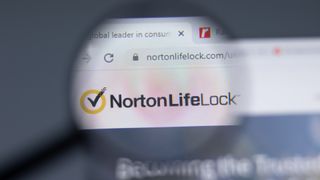 A magnified image showing the NortonLifeLock website url