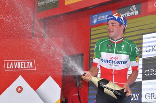 Elia Viviani celebrates his stage 3 win at the Vuelta