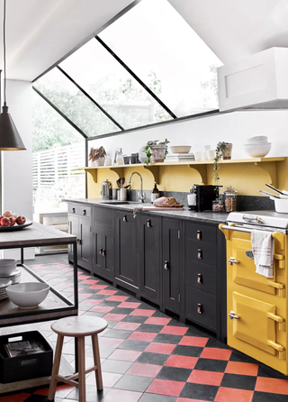 Neptune black kitchen with yellow walls