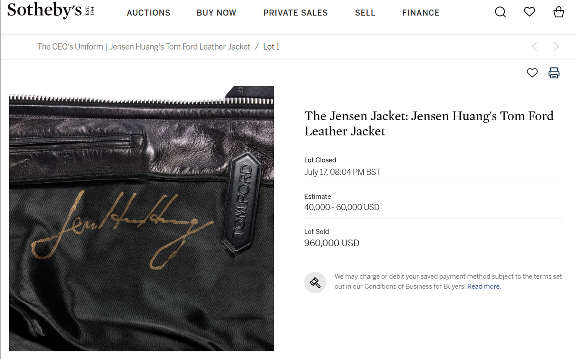 Jacket worn by Jensen Huang at Hon Hai (Foxconn) Tech Day in Taipei on October 18, 2023.