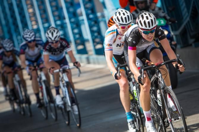Tayler Wiles (Specialized-lululemon) on the front and leading the chase.