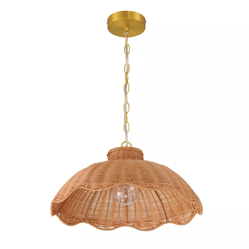 Storied Home Small Scalloped Rattan Pendant Lighting, Natural