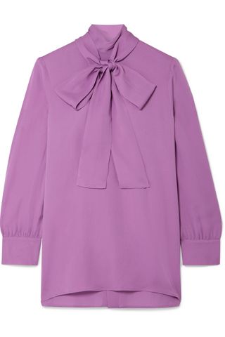 Pussy-bow silk-crepe blouse
