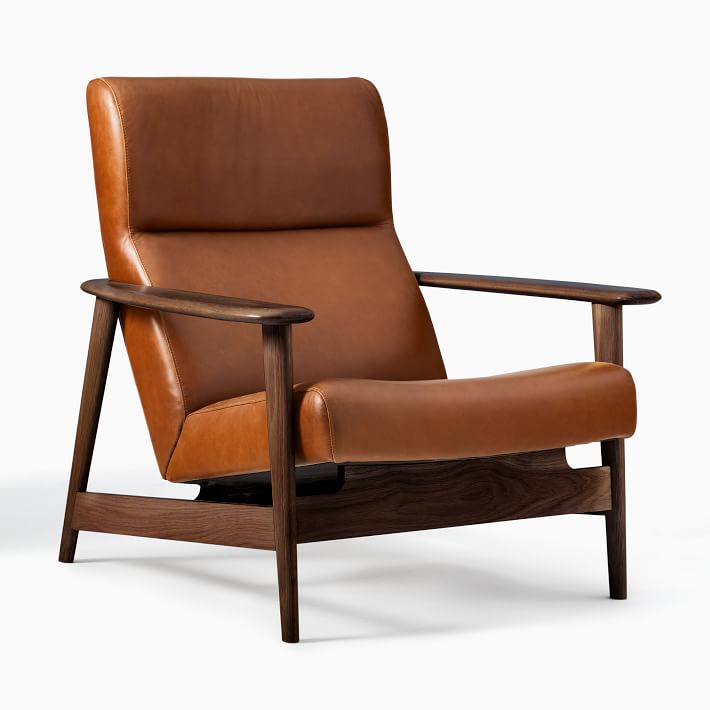 Mid-Century Show Wood High-Back Leather Chair
