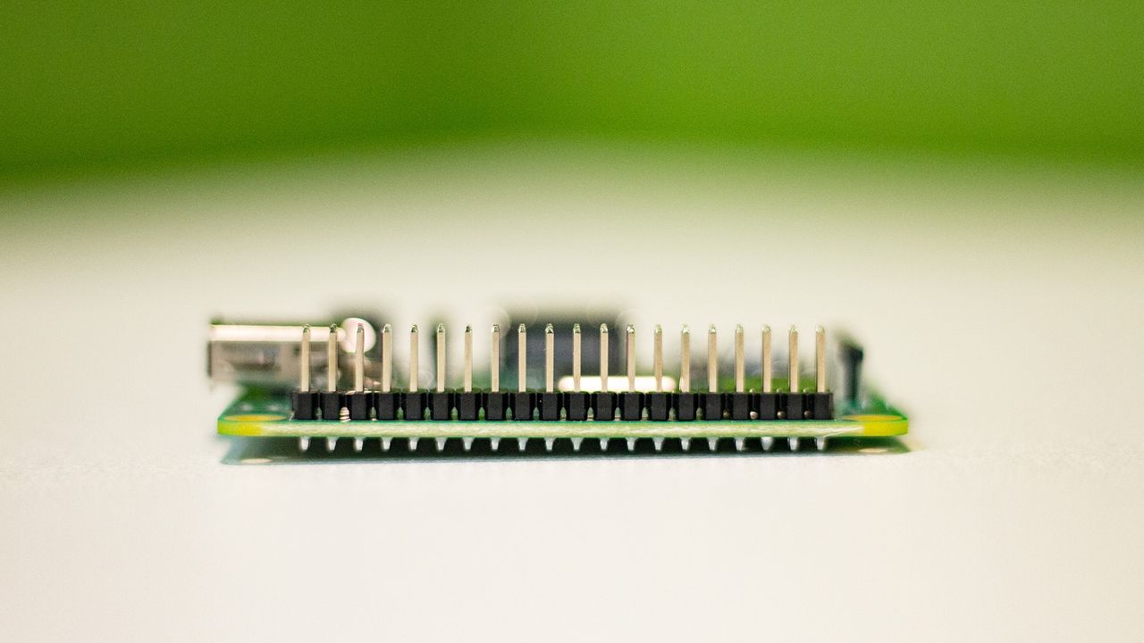 Side view of the Raspberry Pi 3 Model A+ showing GPIO header