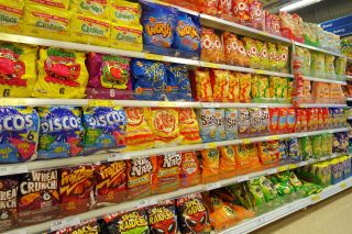 Crisps and salted snacks in a Uk supermarket