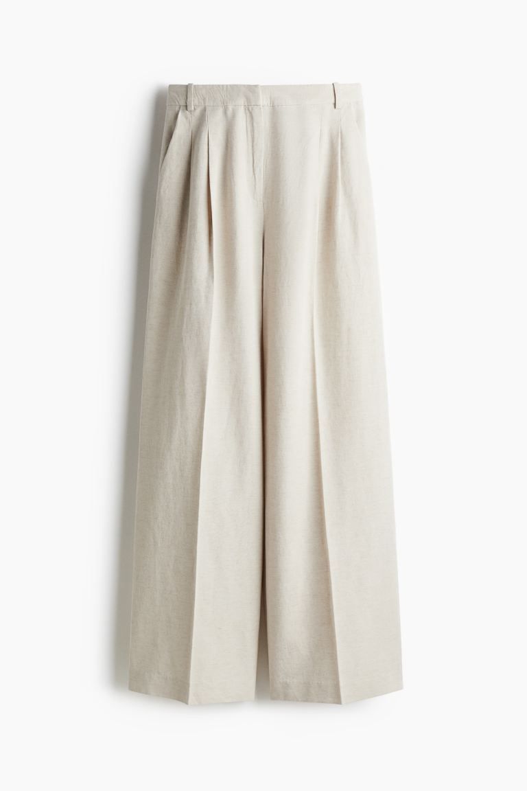 Wide-Leg Linen-Blend Pants
