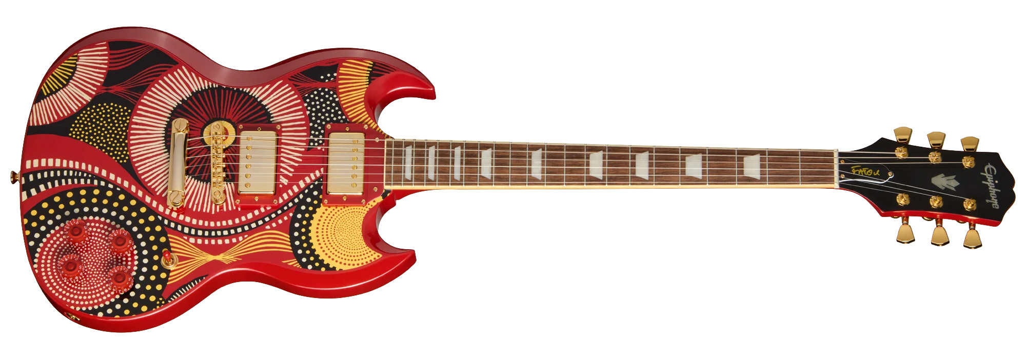 The Epiphone Fatouma Diawara SG has a Malian graphic finish 
