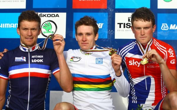 Your 2011 U23 road race podium: Adrien Petit, Arnaud Demare and Andrew Fenn