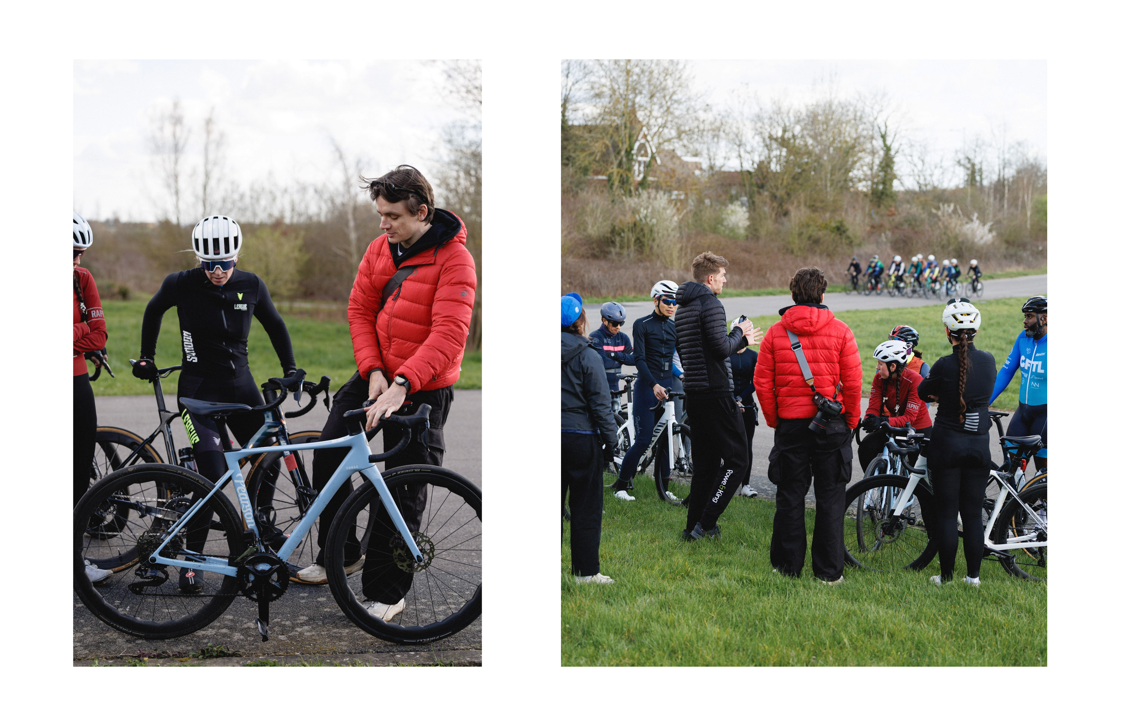 People line up next to bikes