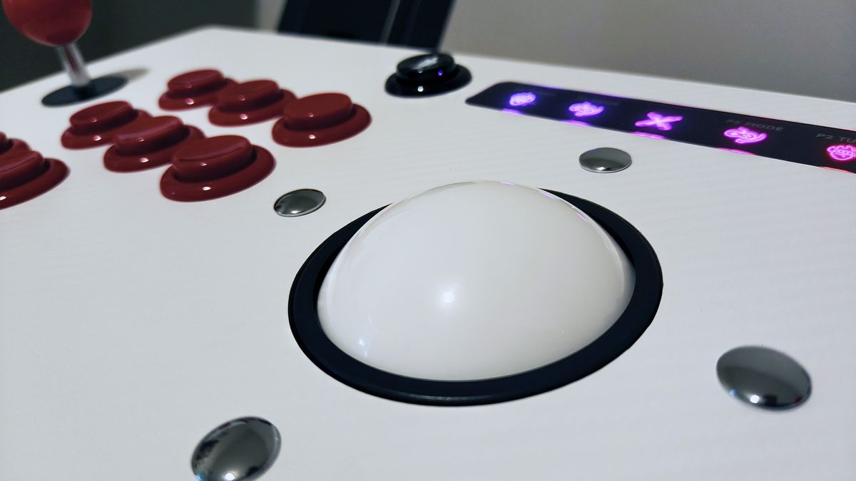 An up-close look at the buttons on the X-Arcade Arcade2TV-XR "cabinet"