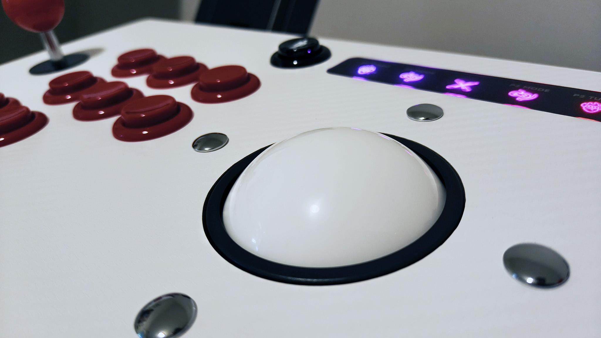 An up-close look at the buttons on the X-Arcade Arcade2TV-XR "cabinet"