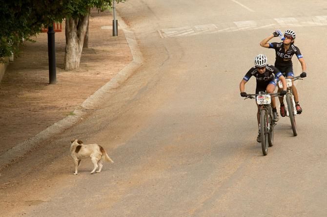 Annika Langvad (front) and Ariane Kleinhans pass thorugh Genadendal