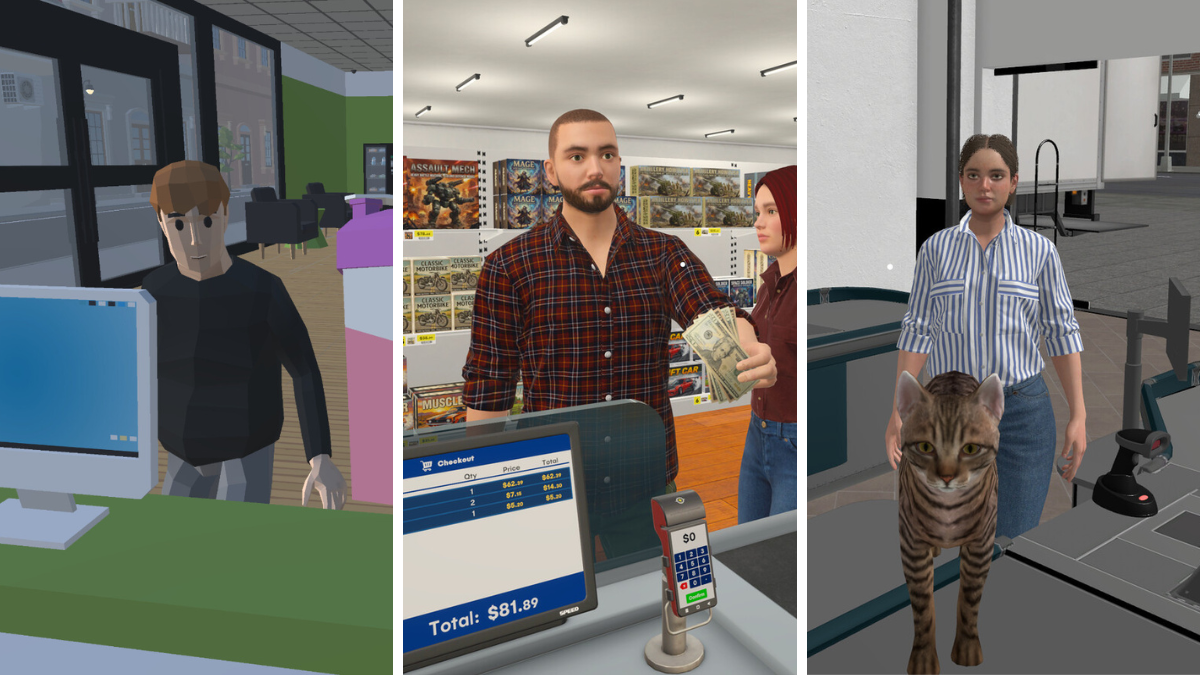 A collage of three retail simulators