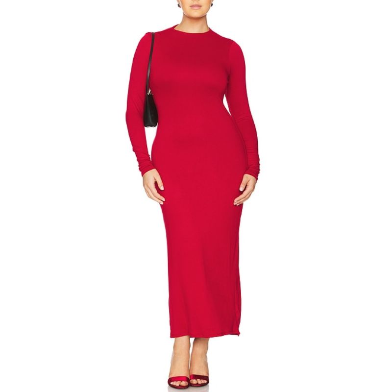 red midi dress