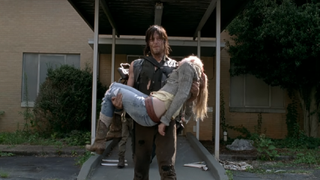 Daryl holding Beth's body in The Walking Dead.