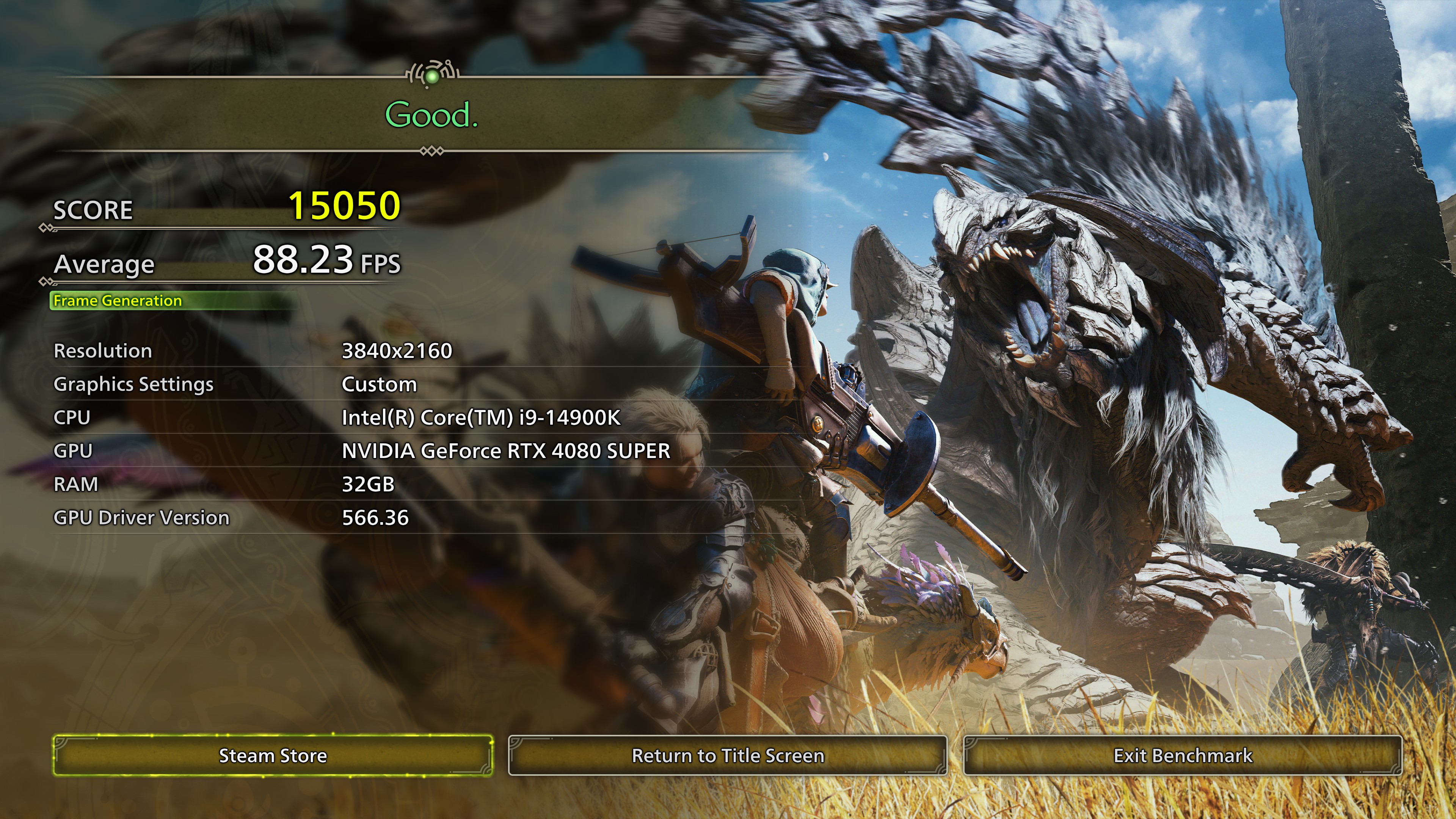 Image from the Monster Hunter Wilds benchmark results screen