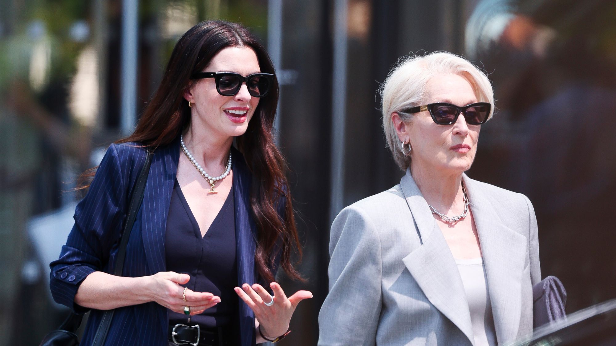 Anne Hathaway filming The Devil Wears Prada 2