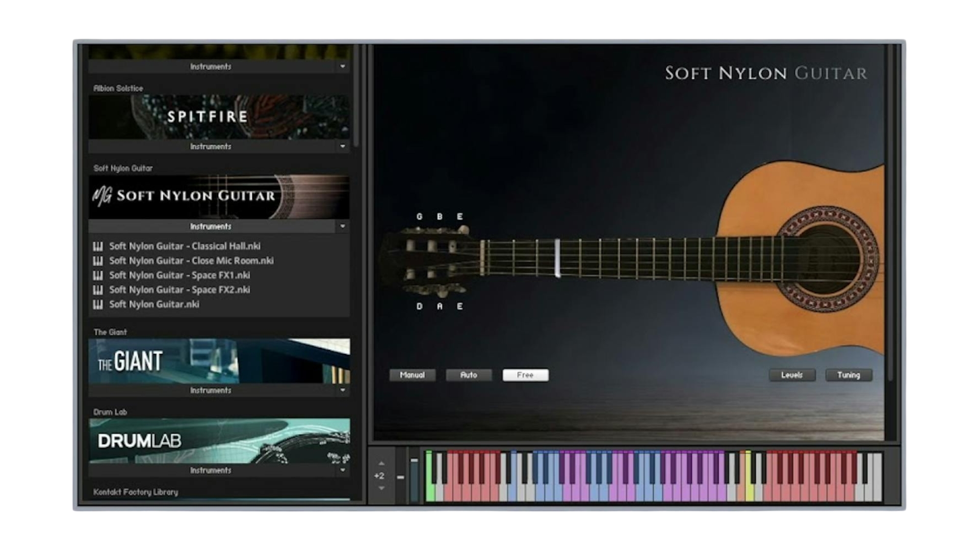 A screenshot of Spitfire Audio Soft Nylon Guitar VST