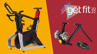 Smart bike and turbo trainer on red and yellow background