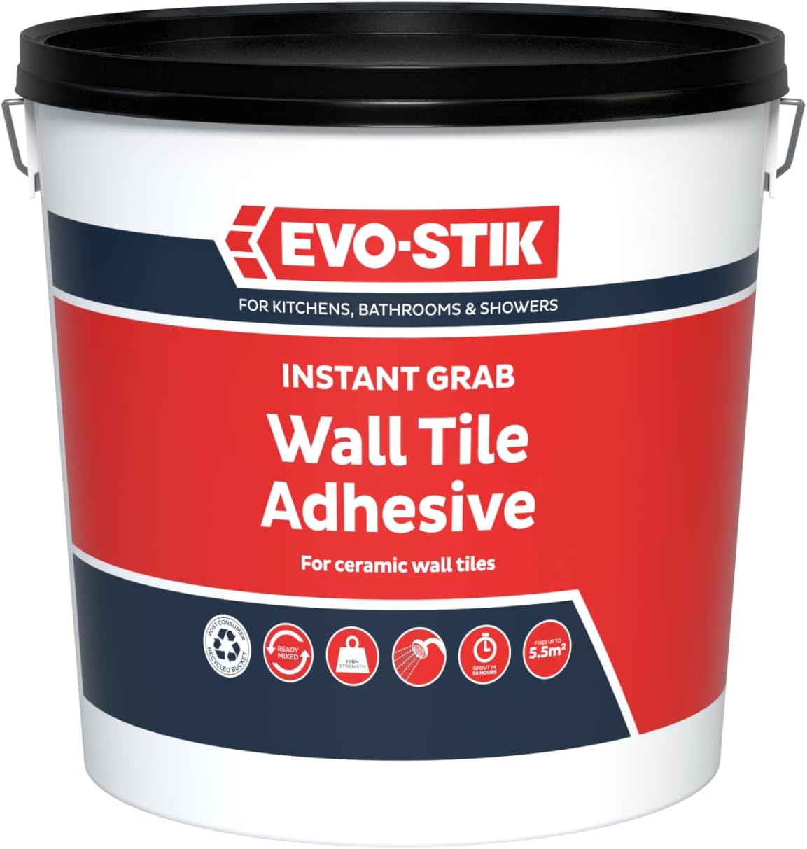 Evo-Stik Wall Tile Adhesive Instant Grab 5l - Ready to Use - Non-Slip Formula - Showerproof