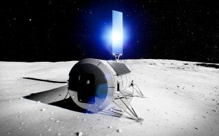 Artist's rendering of a Spacelab-inspired pressurized module on the lunar surface to become part of a future moon base.