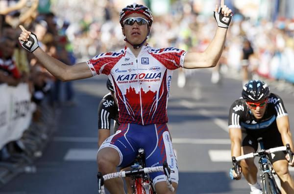 Katusha's Denis Galimzyanov sprints to his second victory of the season.