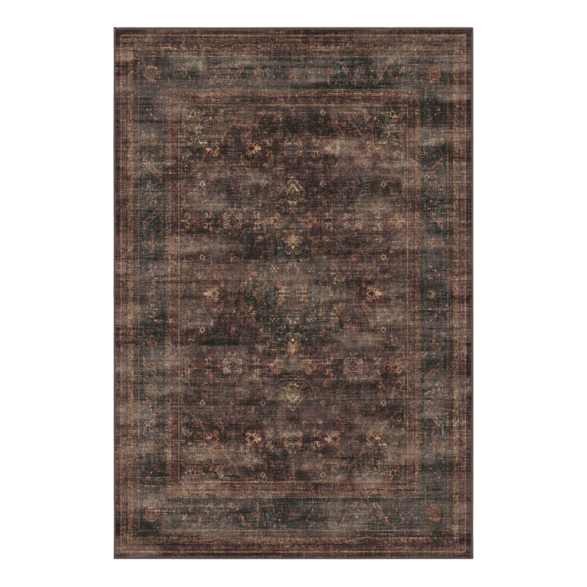 a vintage inspired rug in brown
