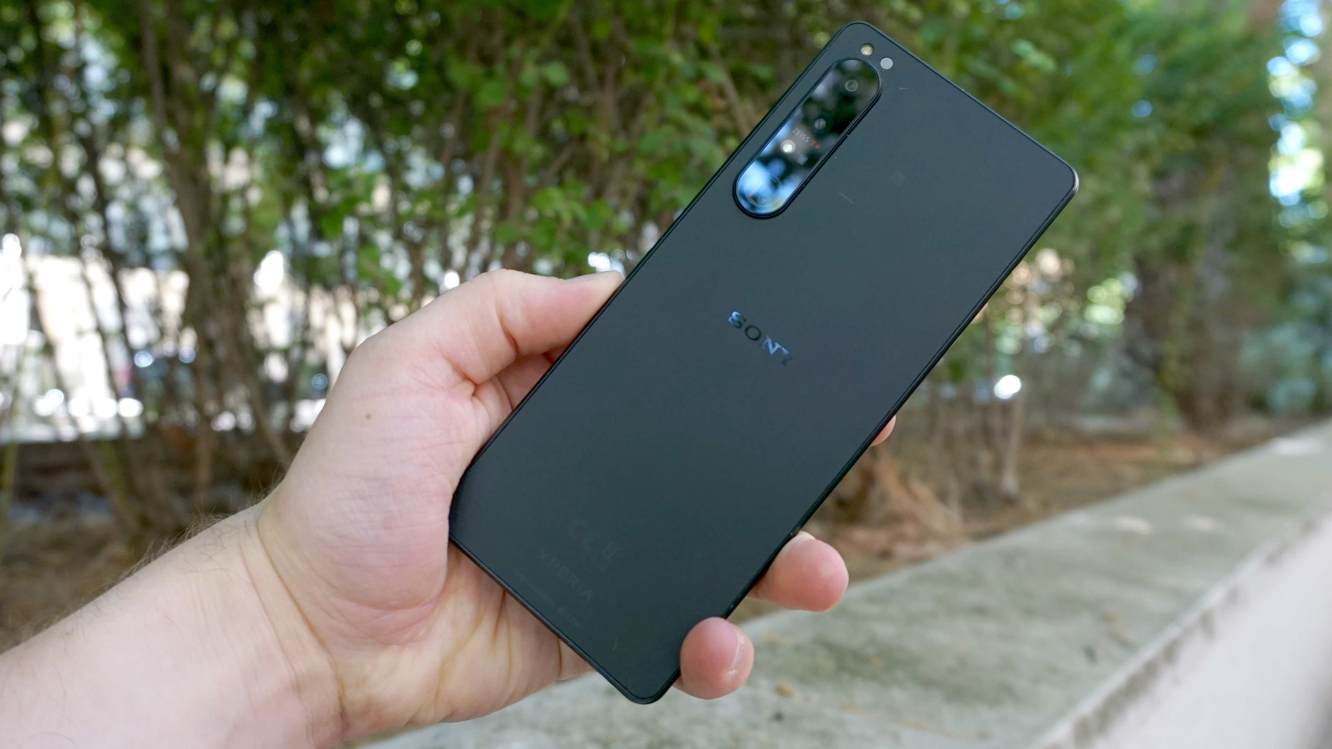A Sony Xperia 1 IV from the back, in someone's hand