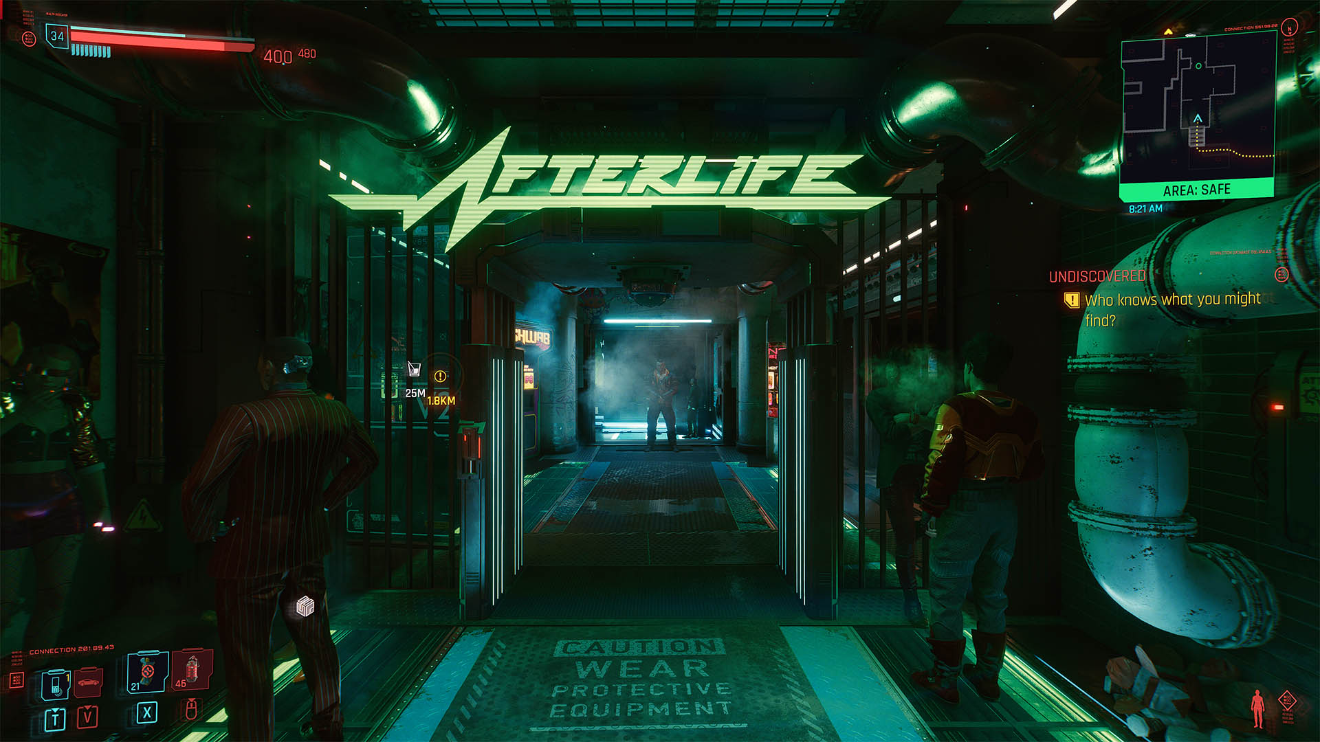 Cyberpunk screenshots of the in-game club, Afterlife, with various in-game settings enabled