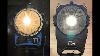 Incandescent Fresnel (L) and LED Fresnel (R) fill their lenses differently at full flood.