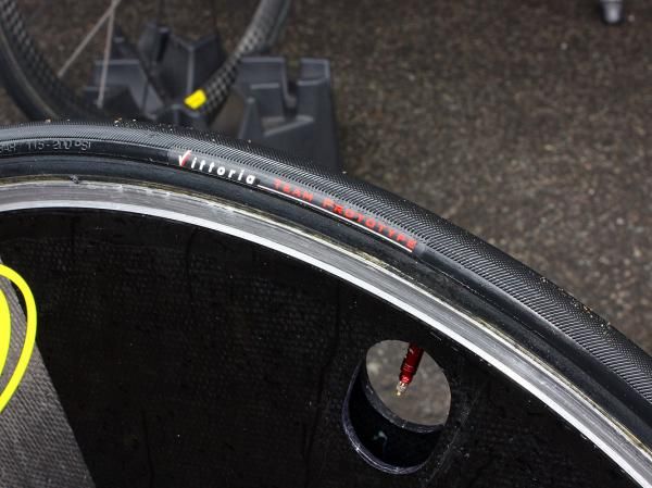 David Millar (Garmin-Transitions) is using a prototype Vittoria tubular tire on the rear wheel.