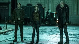 Lauren Cohan, Jeffrey Dean Morgan and Trey Santiago-Hudson in The Walking Dead: Dead City