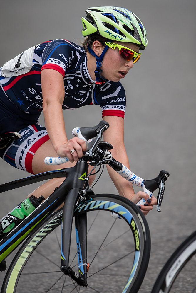 A rider leans through a turn