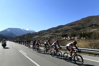BELLANTE ITALY MARCH 10 Maximiliano Ariel Richeze of Argentina and UAE Team Emirates with teammates lead The Peloton during the 57th TirrenoAdriatico 2022 Stage 4 a 202km stage from Cascata delle Marmore to Bellante 345m TirrenoAdriatico WorldTour on March 10 2022 in Bellante Italy Photo by Tim de WaeleGetty Images
