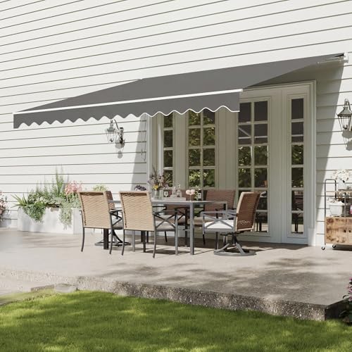 Aoxun 4&amp;times;3m Retractable Awning, Manual Awnings for Patio With Hand Crank, Anti-Uv and Waterproof Canopy Outdoor Sun Shades for Garden,courtyard, Balcony, Grey