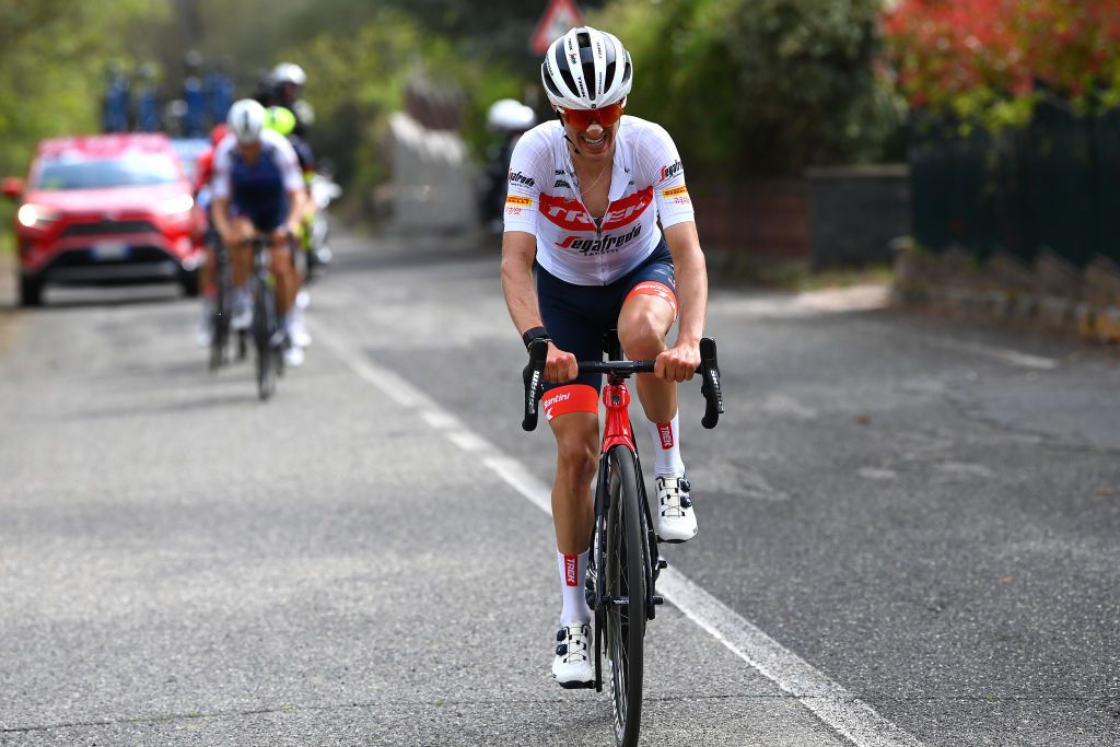 ETNA PIAZZALE RIFUGIO SAPIENZA ITALY MAY 10 Juan Pedro Lpez of Spain and Team Trek Segafredo attacks in the breakaway during the 105th Giro dItalia 2022 Stage 4 a 172km stage from Avola to Etna Piazzale Rifugio Sapienza 1899m Giro WorldTour on May 10 2022 in Etna Piazzale Rifugio Sapienza Italy Photo by Tim de WaeleGetty Images