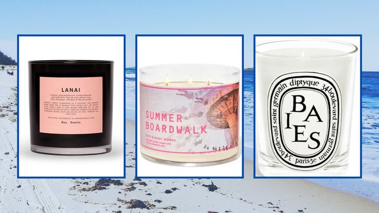 Summer candle scents on a beach background