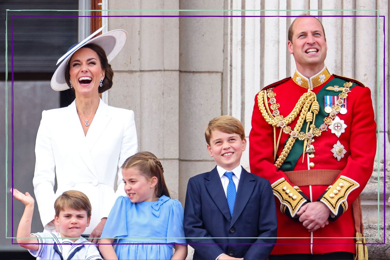 Prince William and Princess Kate with Prince Louis, Princess Charlotte and Prince George on the royal Balcony at Buckingham Palace