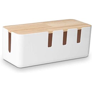 Baskiss cable management box with wooden lid