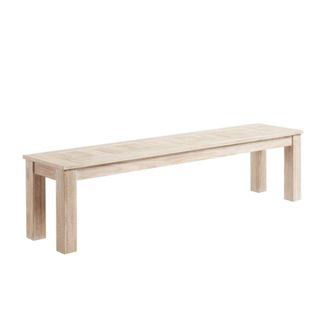 A white wooden outdoor bench