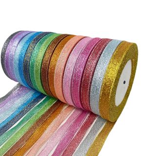16 Colours Sparkly Glitter Ribbon, Metallic Ribbon - 10mm X 25 Yards
