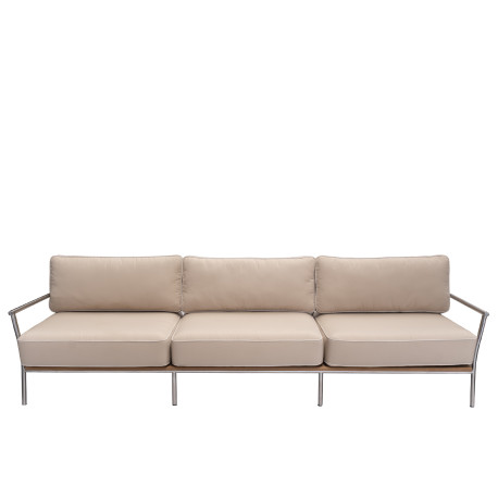 Stackable 3-Seater Sofa in Teak and Polished Stainless Steel