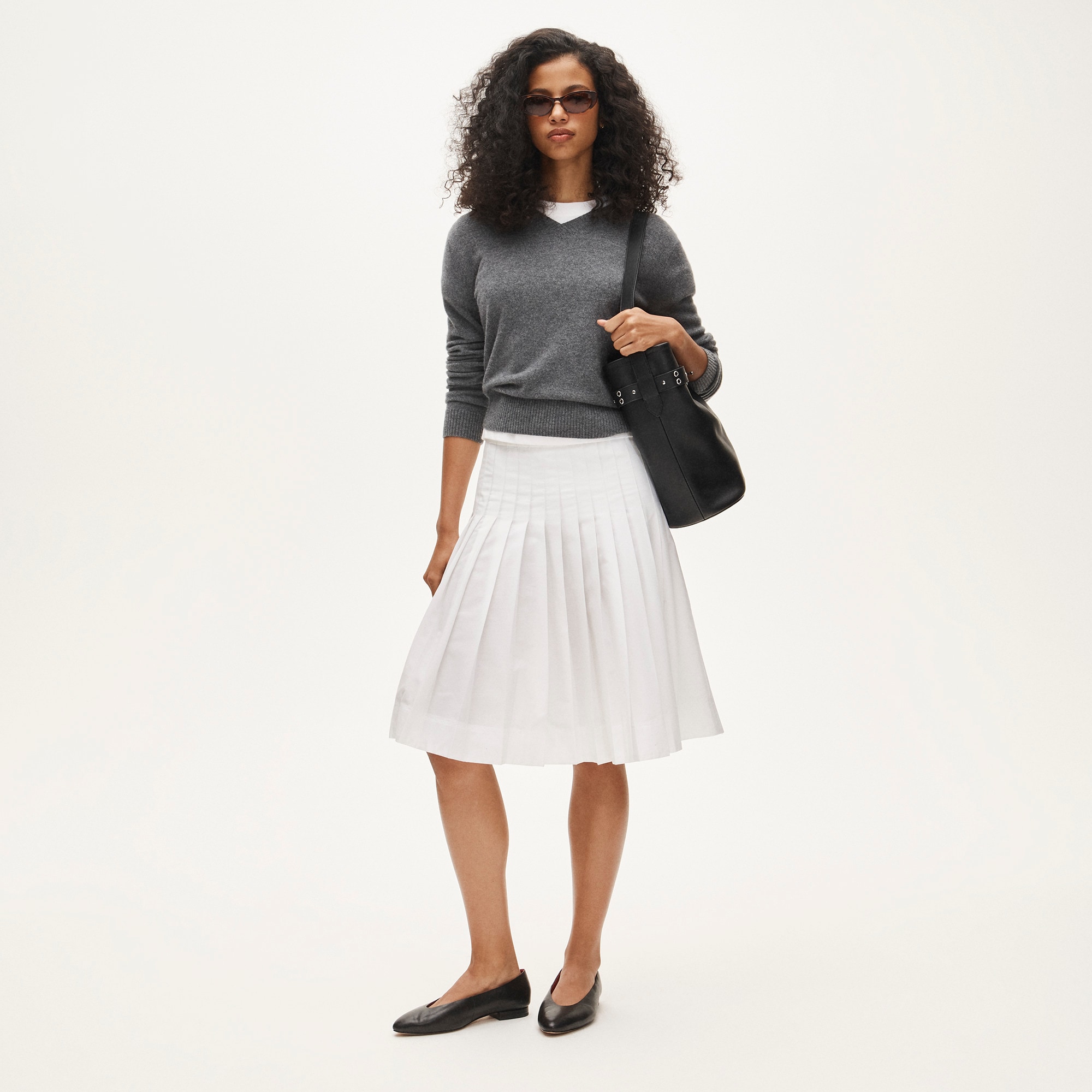 Pleated Midi Skirt in Cotton Poplin