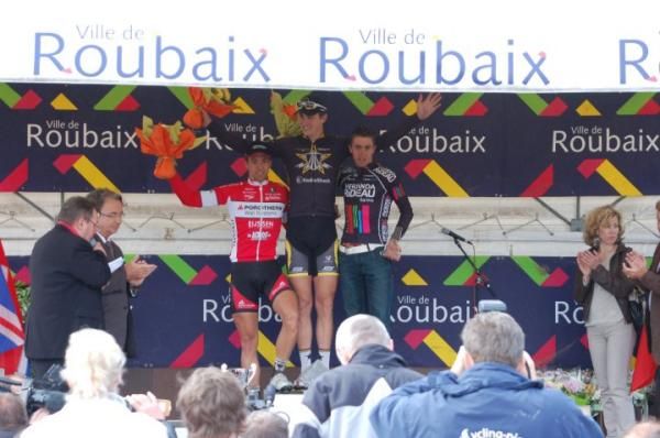 The podium of the Under 23 Paris-Roubaix race