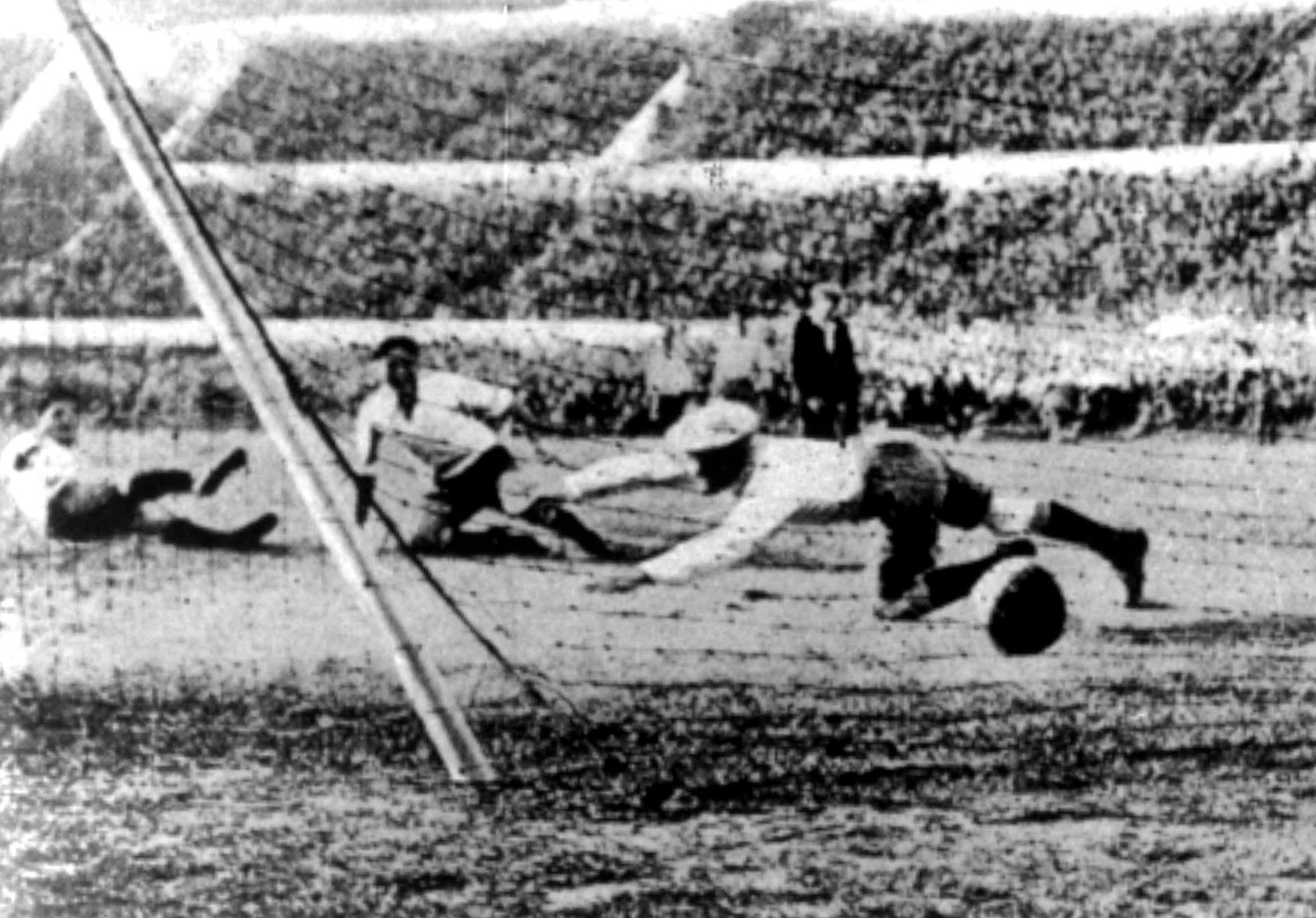 Uruguay score during the World Cup Final against Argentina, in Montevideo, Uruguay, July 30, 1930. Uruguay defeated Argentina by four goals to two. (AP Photo)