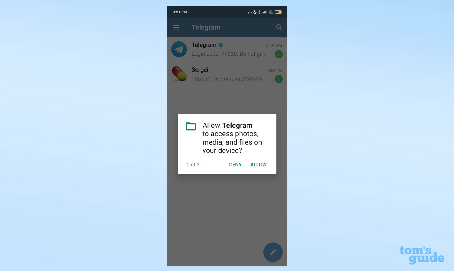 Screenshot of Telegram permissions