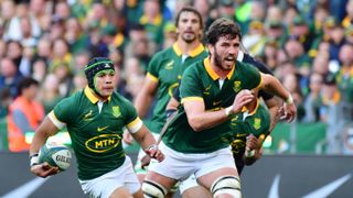 Cheslin Kolbe of South Africa runs down the pitch ahead of the Argentina vs South Africa 2024 Rugby Championship game