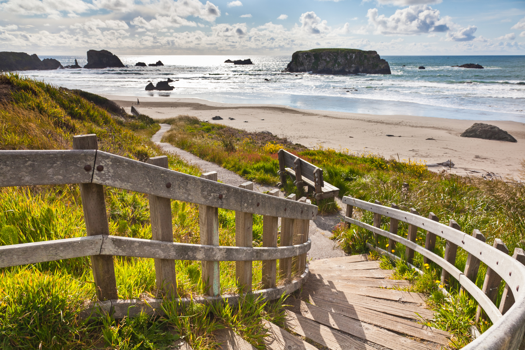 Wooden staircase leading to Bandon Beach, Oregon